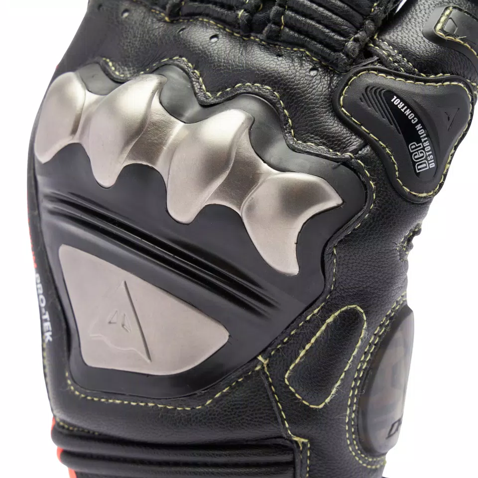 FULL METAL 7 - MEN'S MOTORCYCLE RACING LEATHER GLOVES - BLACK/RED-FLUO - 6