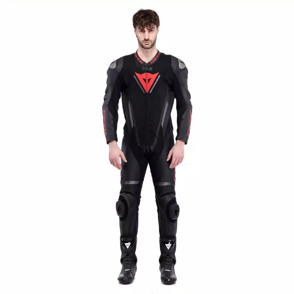 DEMON SPRINT - MONO DE MOTO DE UNA PIEZA EN PIEL PERFORADA HOMBRE - BLACK/BLACK/RED-LAVA - 9