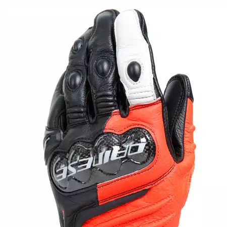 CARBON 4 - MEN'S MOTORCYCLE LONG LEATHER GLOVES - BLACK/FLUO-RED/WHITE - 6