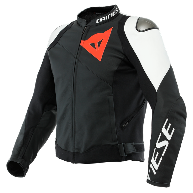 sportiva-giacca-moto-in-pelle-uomo-black-matt-black-matt-white image number 0