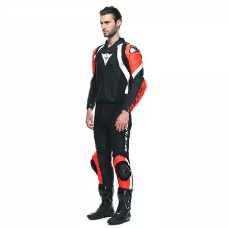 AVRO 4 - HEREN 2-DELIG MOTORFIETS LEREN PAK - BLACK-MATT/FLUO-RED/WHITE - 4