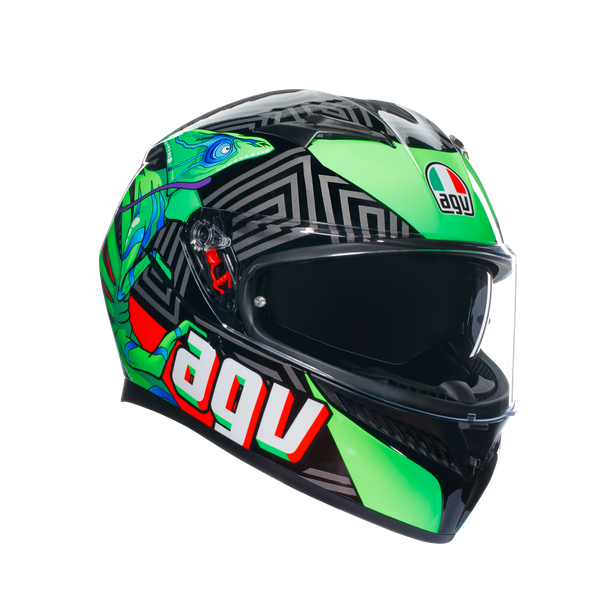 k3-kamaleon-black-red-green-motorbike-full-face-helmet-e2206 image number 0