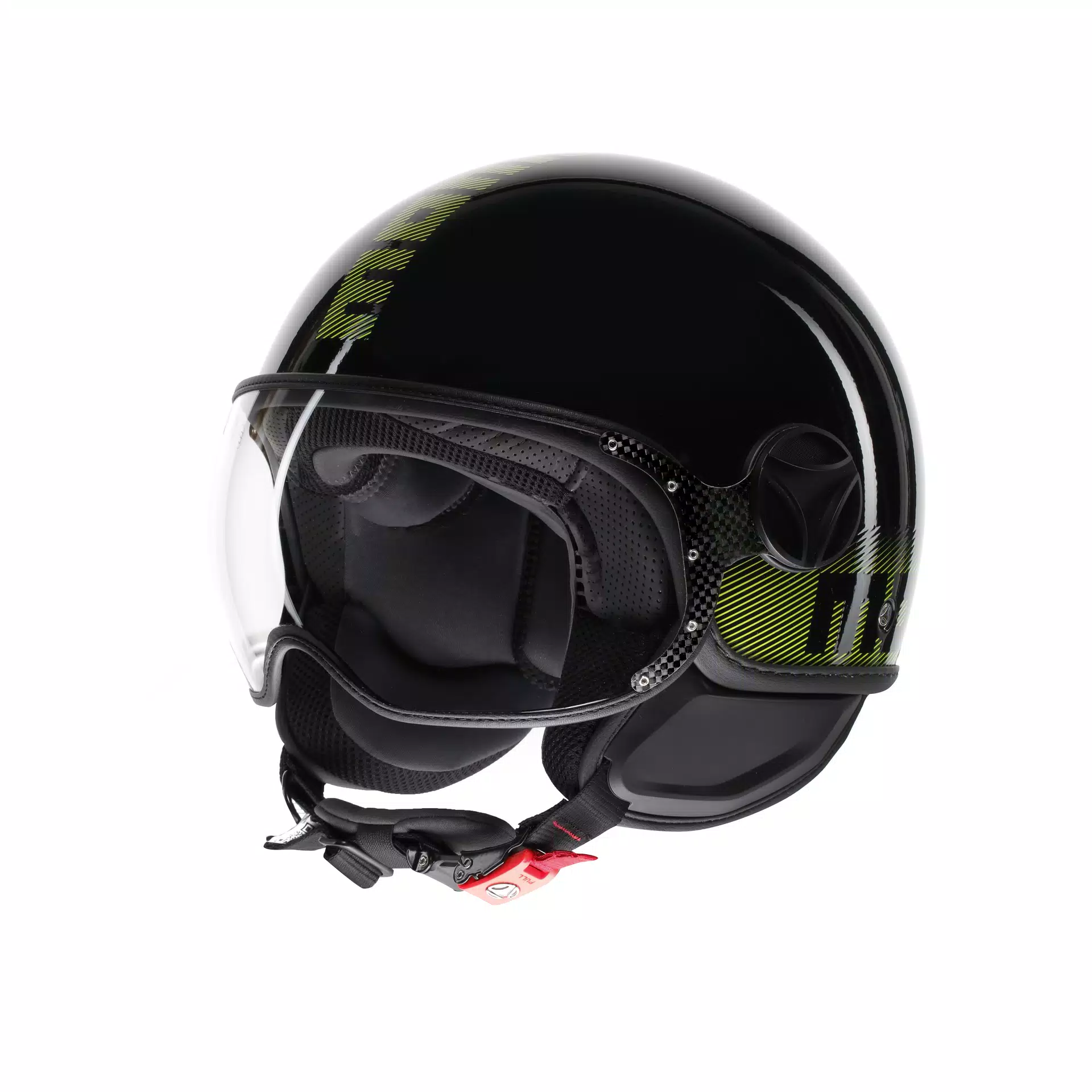 MOMODESIGN FGTR CLASSIC STRIPES BLACK / YELLOW FLUO - JET HELMET WITH VISOR E2206