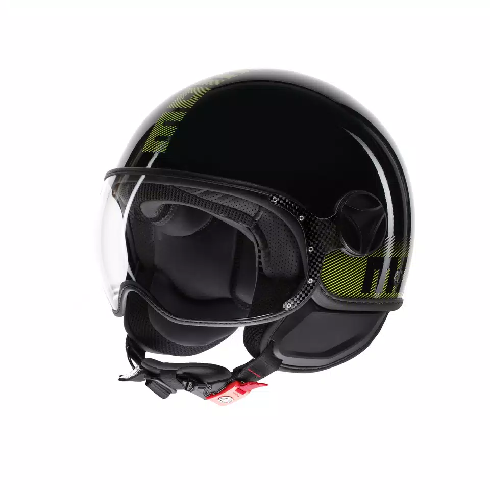 MOMODESIGN FGTR CLASSIC STRIPES BLACK / YELLOW FLUO - JET HELMET WITH VISOR E2206 -  - 1