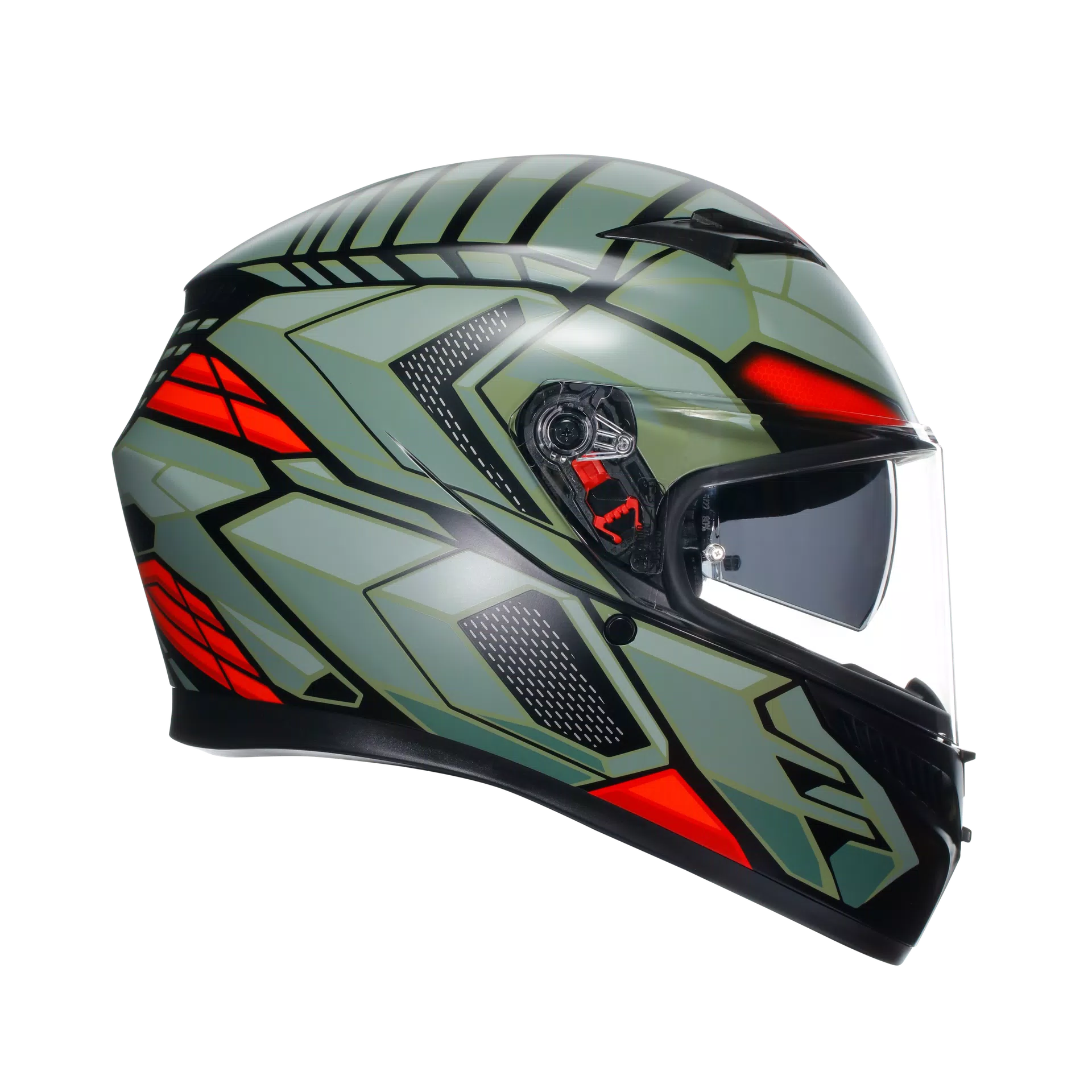 K3 DECEPT MATT BLACK/GREEN/RED - MOTORBIKE FULL FACE HELMET E2206
