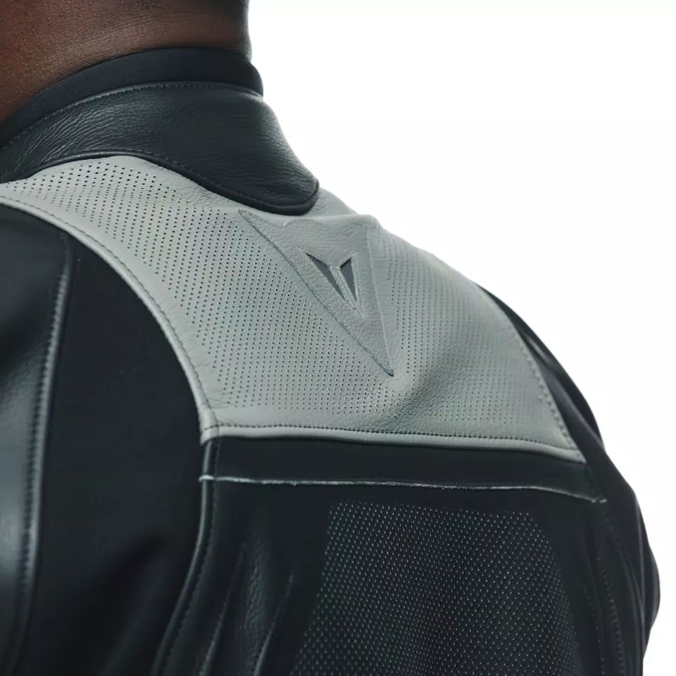 RACING 4 - MEN'S MOTORCYCLE PERFORATED LEATHER JACKET - BLACK/CHARCOAL-GRAY - 14