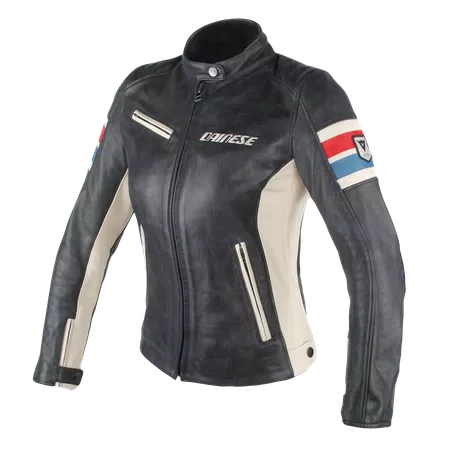 LOLA 5 - LADY LEATHER MOTORCYCLE JACKET - BLACK/RED/BLUE - 1