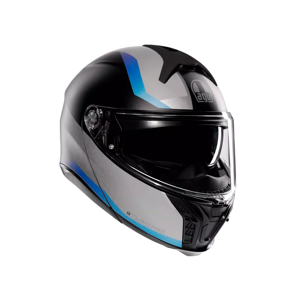 TOURMODULAR STRAY MATT BLACK/GREY/BLUE - MOTORBIKE FLIP UP HELMET E2206 -  - 1