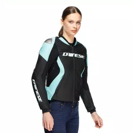 RACING 5 - CHAQUETA MOTO DE CUERO MUJER - BLACK/WATER - 5