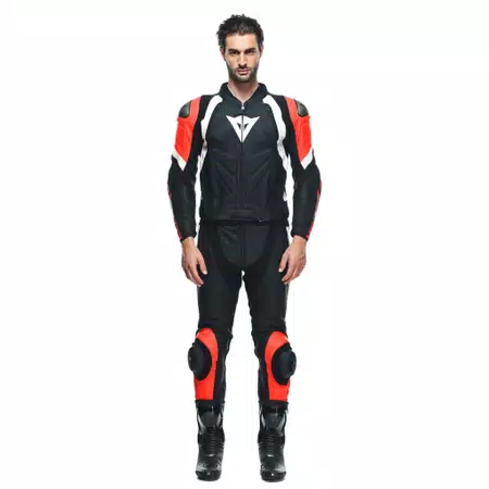 AVRO 4 - HEREN 2-DELIG MOTORFIETS LEREN PAK - BLACK-MATT/FLUO-RED/WHITE - 3