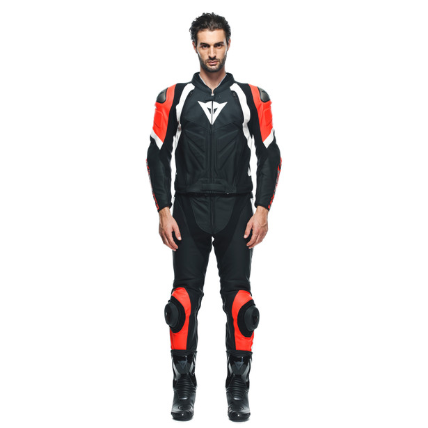 avro-4-leather-2pcs-suit-black-matt-fluo-red-white image number 2