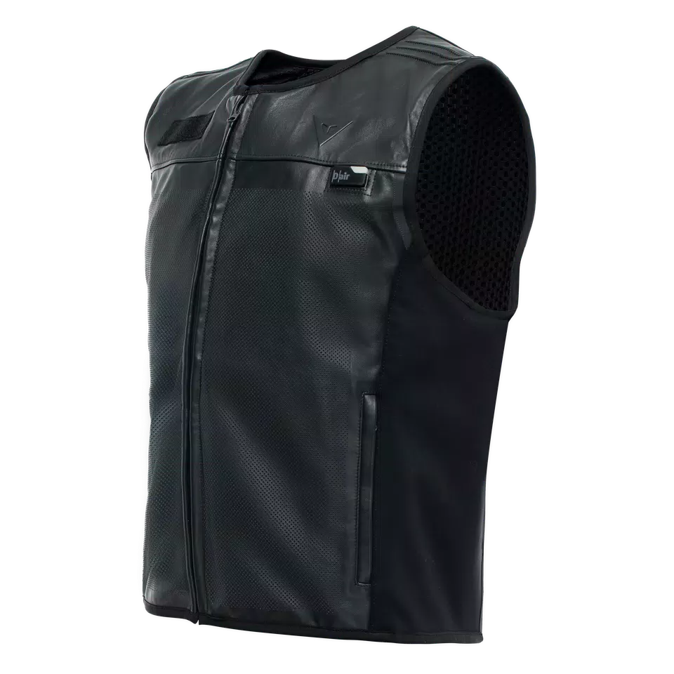 SMART JACKET LEATHER - MEN'S MOTORCYCLE LEATHER VEST WITH INTEGRATED AIRBAG - BLACK - 1