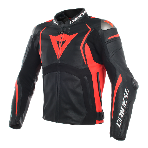 MUGELLO LEATHER JACKET BLACK/BLACK/FLUO-RED- Leather