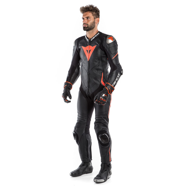 LAGUNA SECA 4 1PC PERF. LEATHER SUIT BLACK/BLACK/FLUO-RED- One Piece Suits