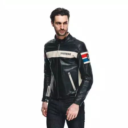 HF D1 - MEN'S MOTORCYCLE LEATHER JACKET - BLACK/RED/BLUE - 5