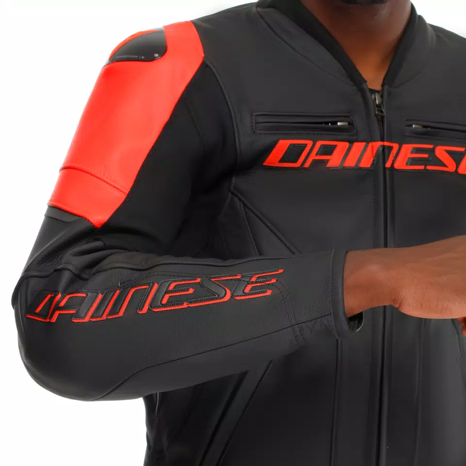RACING 5 - MEN LEATHER MOTORCYCLE JACKET - BLACK/BLACK/RED-FLUO - 9