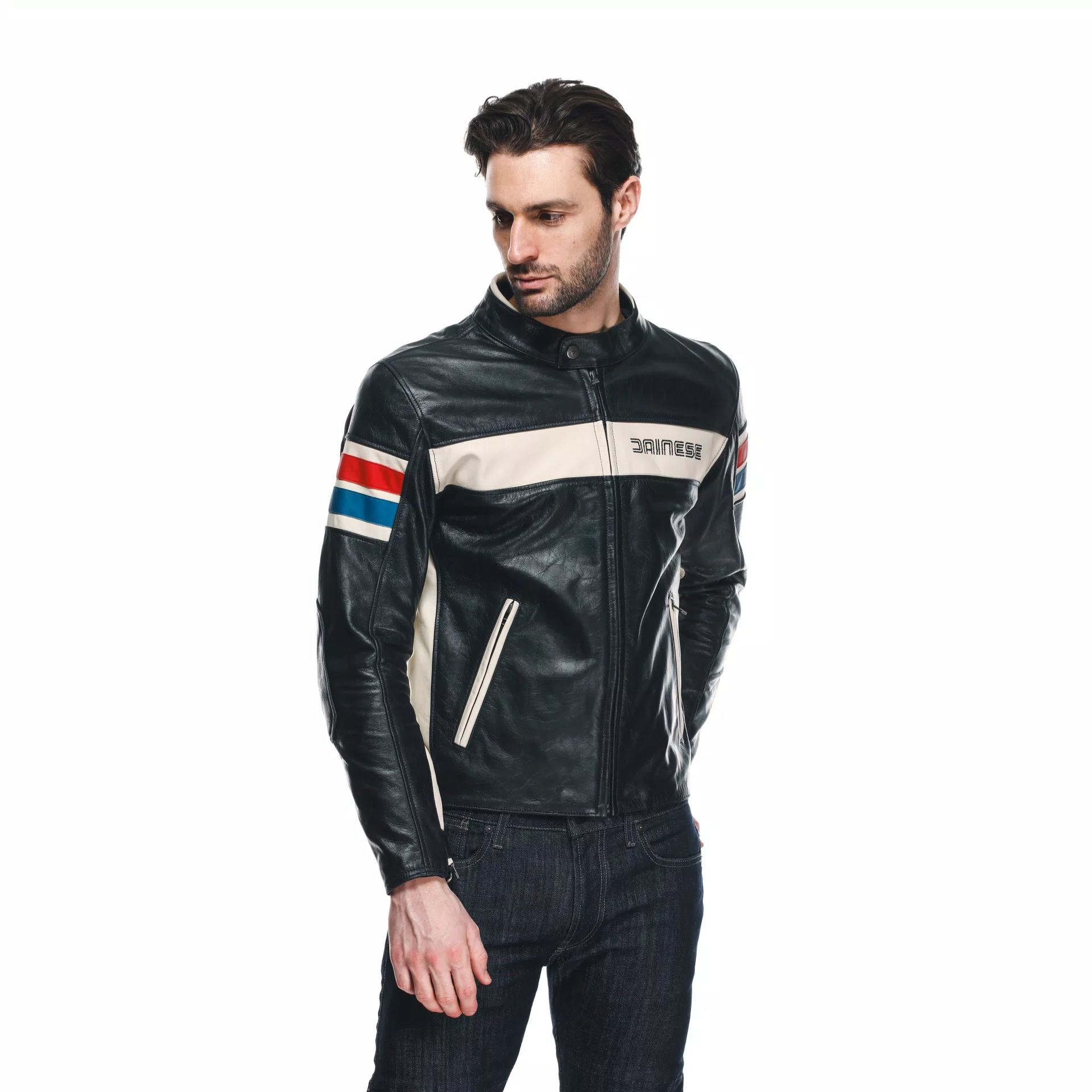 HF D1 LEATHER JACKET BLACK RED BLUE Dainese