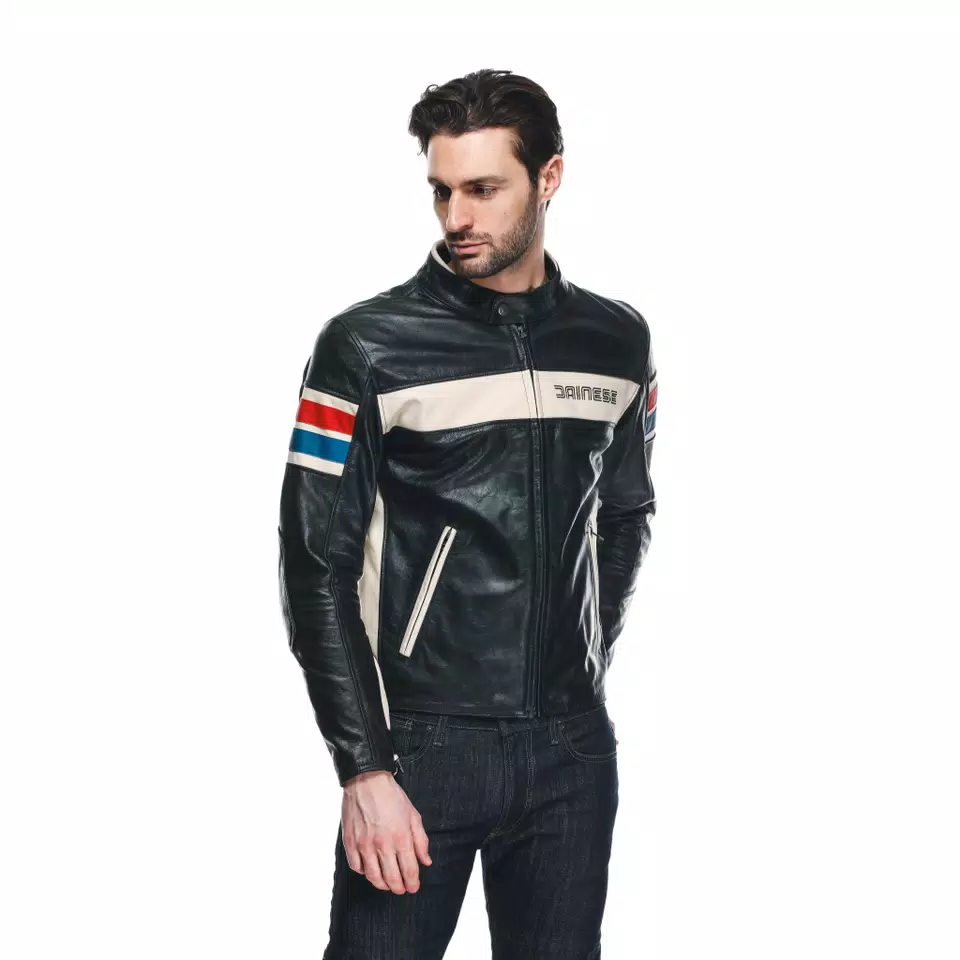 HF D1 LEATHER JACKET BLACK RED BLUE Dainese