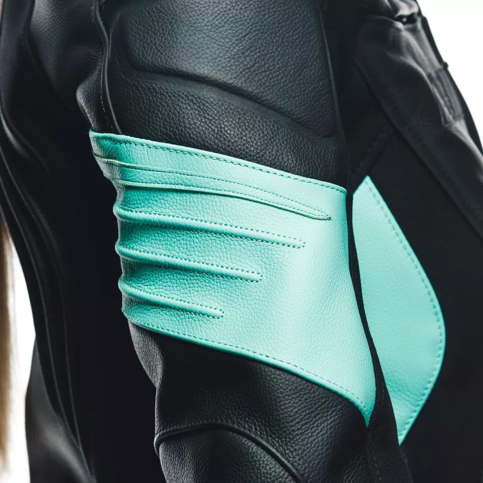 RACING 4 - GIACCA MOTO IN PELLE DONNA - BLACK/ACQUA-GREEN - 11