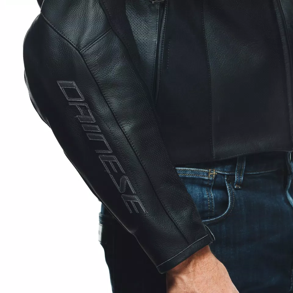 ESSENTIAL RACING LEATHER PERF. JACKET - BLACK/ANTHRACITE - 8