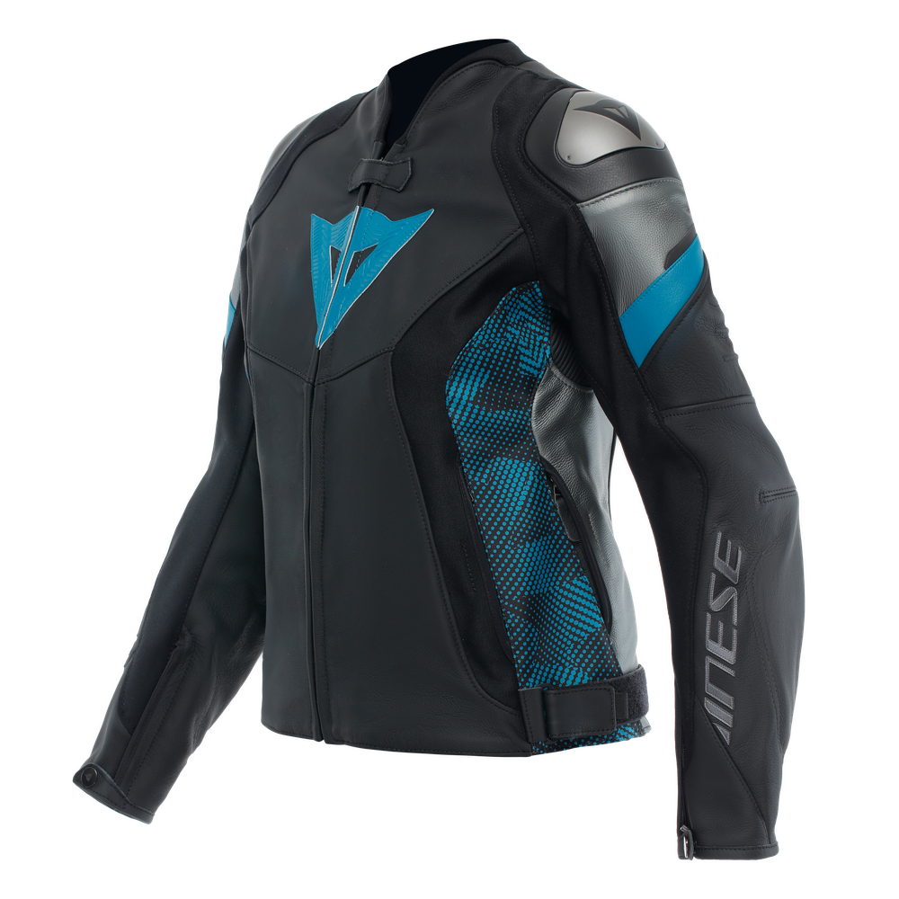 avro-5-giacca-moto-in-pelle-donna-black-teal-anthracite image number 0