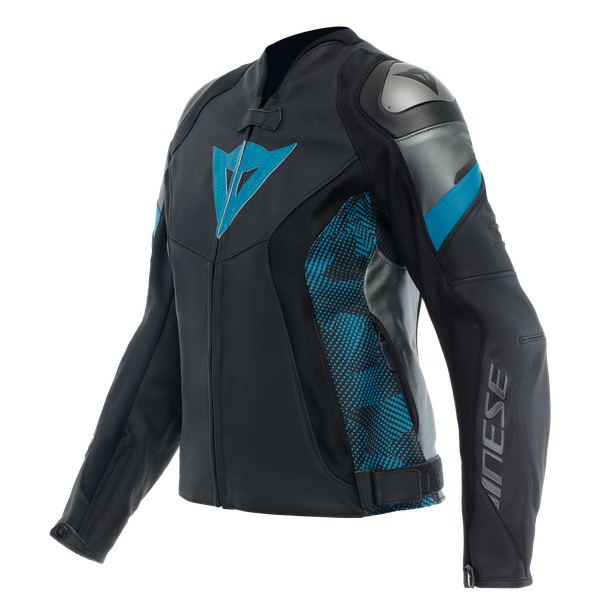 avro-5-giacca-moto-in-pelle-donna-black-teal-anthracite image number 0