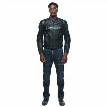 RACING 4 - MEN'S MOTORCYCLE LEATHER SHORT/TALL JACKET - BLACK/BLACK - 3