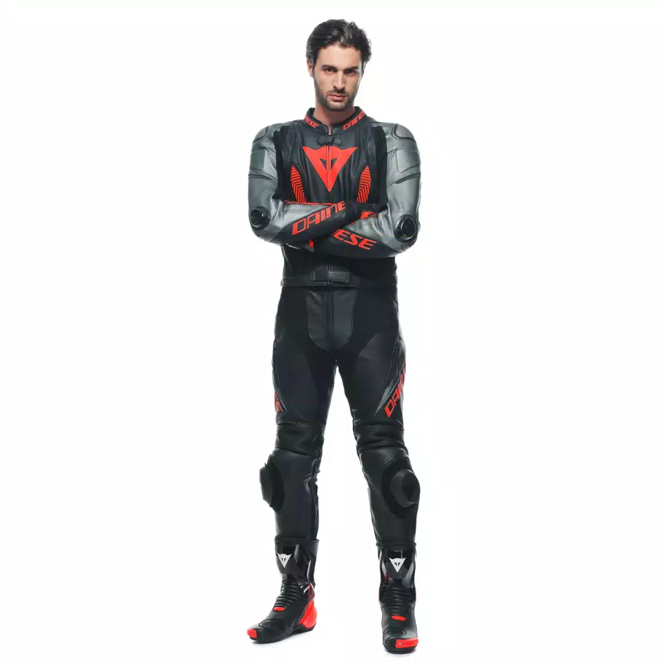 LAGUNA SECA 5 MEN S 2 PIECE MOTORCYCLE LEATHER SUIT BLACK ANTHRACITE FLUO RED Dainese