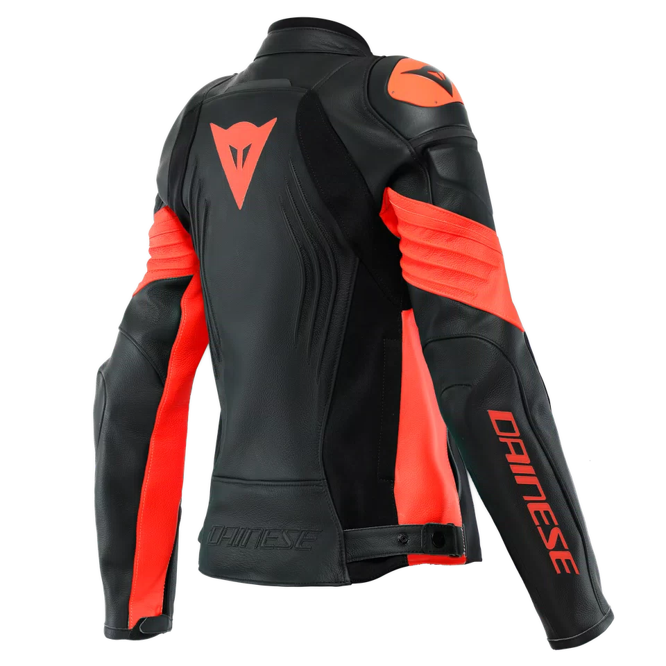RACING 4 WOMEN S MOTORCYCLE LEATHER JACKET BLACK FLUO RED Dainese