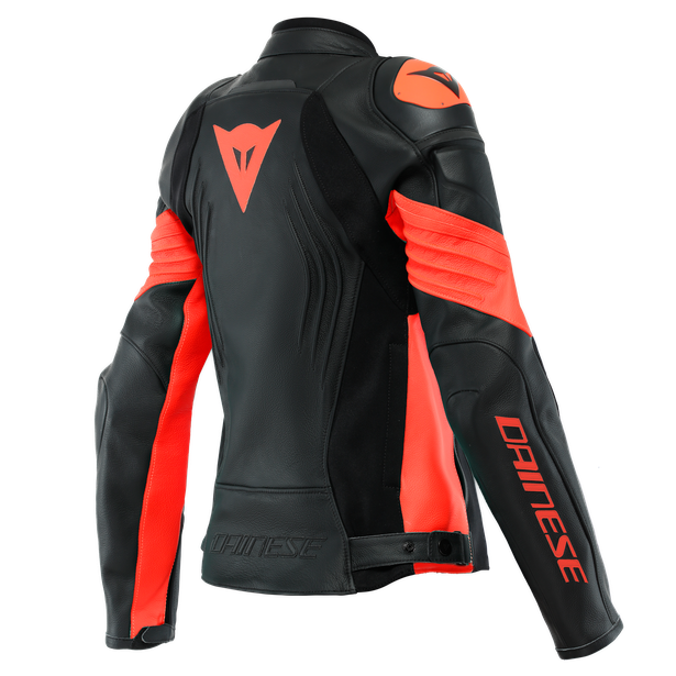 racing-4-giacca-moto-in-pelle-donna-black-fluo-red image number 1