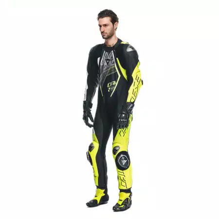 AUDAX D-ZIP 1PC PERF. LEATHER SUIT - BLACK/YELLOW-FLUO/WHITE - 4