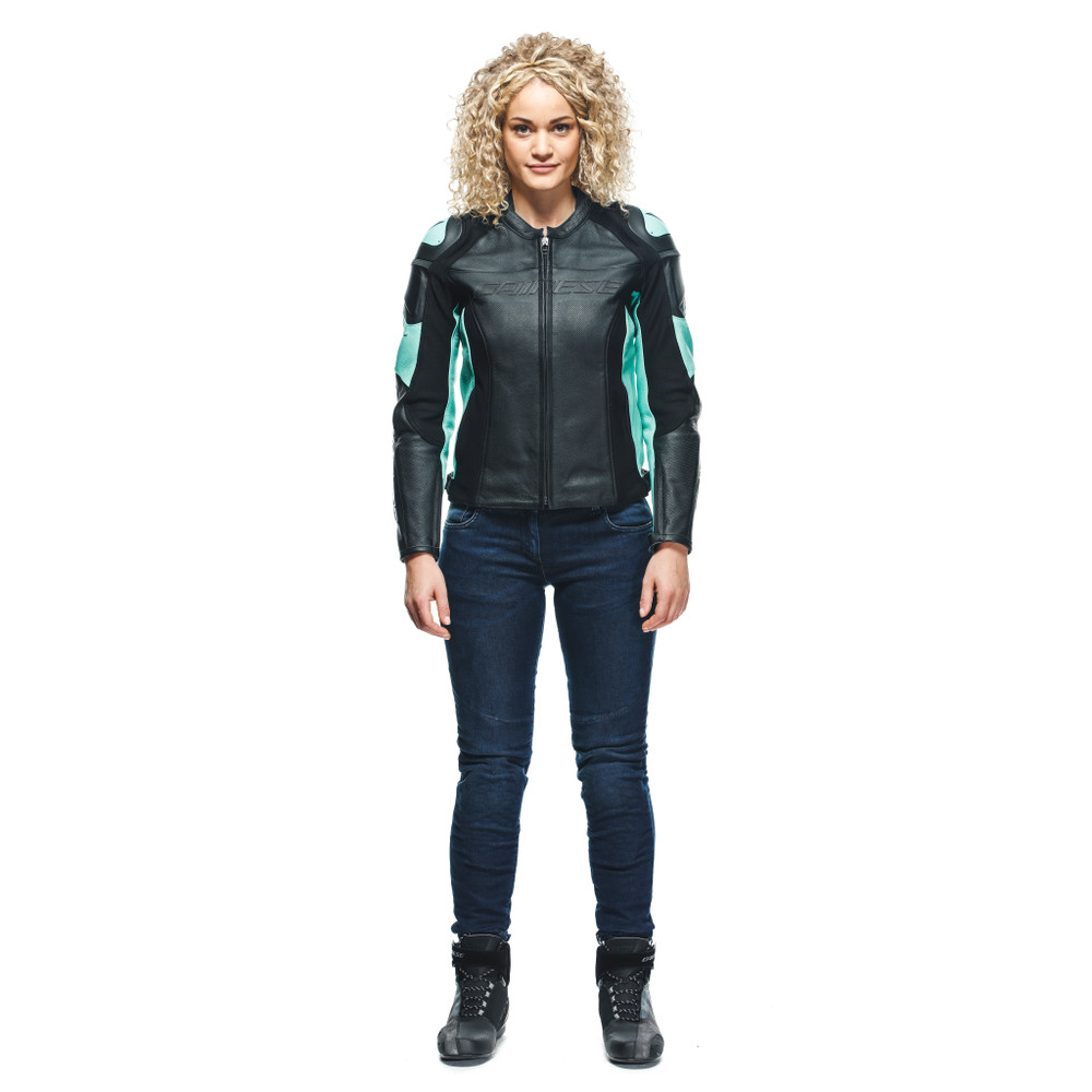 racing-4-lady-leather-jacket-perf-black-acqua-green image number 2