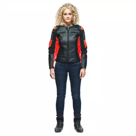 RACING 4 - WOMEN'S MOTORCYCLE LEATHER JACKET - BLACK/FLUO-RED - 3