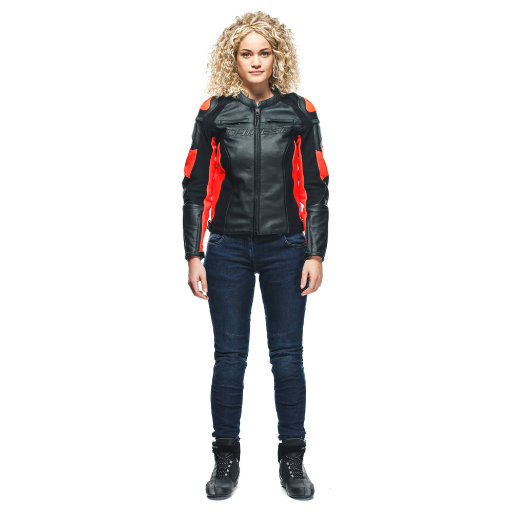 racing-4-lady-leather-jacket-black-fluo-red image number 2