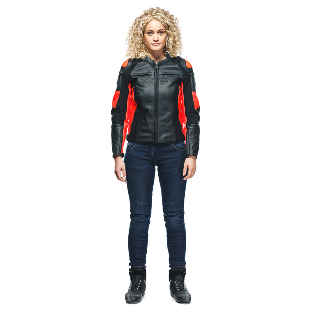 racing-4-giacca-moto-in-pelle-donna-black-fluo-red image number 2