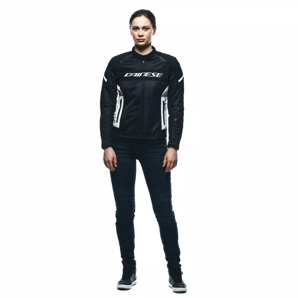 AIR FRAME 3 TEX WOMEN S SUMMER MOTORCYCLE JACKET IN FABRIC BLACK WHITE WHITE Dainese