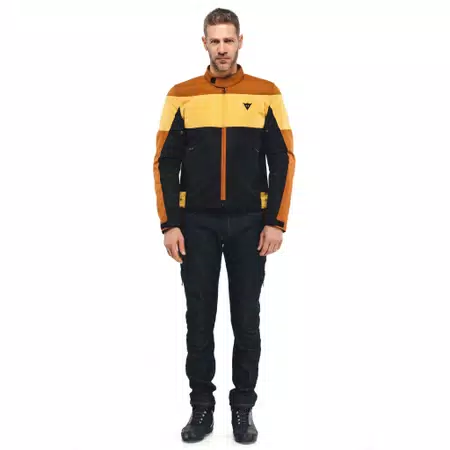 ELETTRICA AIR TEX - MEN'S MOTORCYCLE JACKET IN FABRIC - BLACK/LEATHER-BROWN/MINERAL-YELLOW - 1