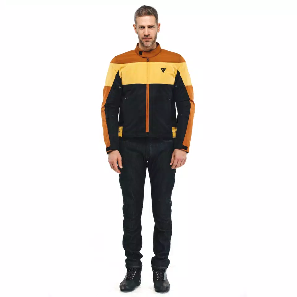 ELETTRICA AIR TEX - MEN'S MOTORCYCLE JACKET IN FABRIC - BLACK/LEATHER-BROWN/MINERAL-YELLOW - 1
